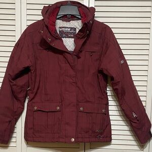 Liquid Maroon Pattern Ski-Snowboarding Jacket with Hood Size M